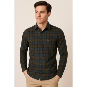 Men's Slim Fit Plaid Shirt 42/large Business Career Preppy Varsity Hipster Boss